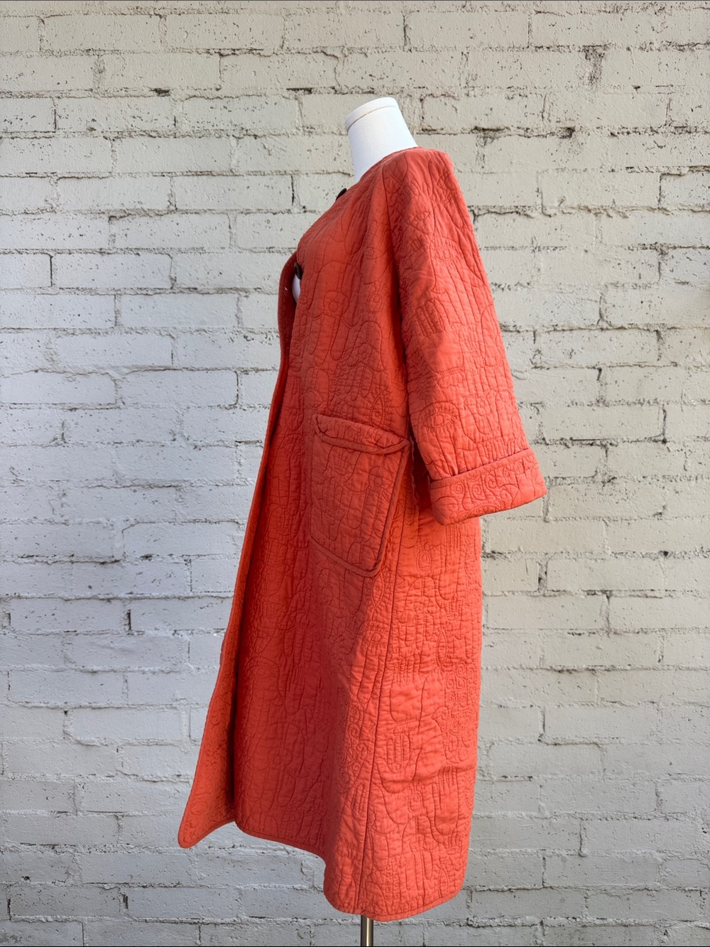Jungalow Peking Hamsa Quilted Coat Coral Size M/L - Picture 6 of 12
